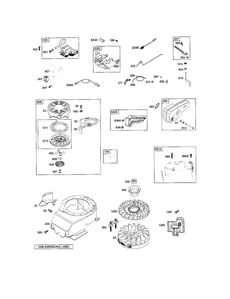 Rewind Starter/Blower Housing Diagram and Parts List for 120500 0015-0354 Briggs and Stratton Engine